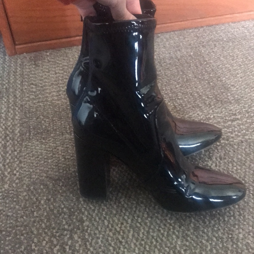ASOS heeled black patent leather boots